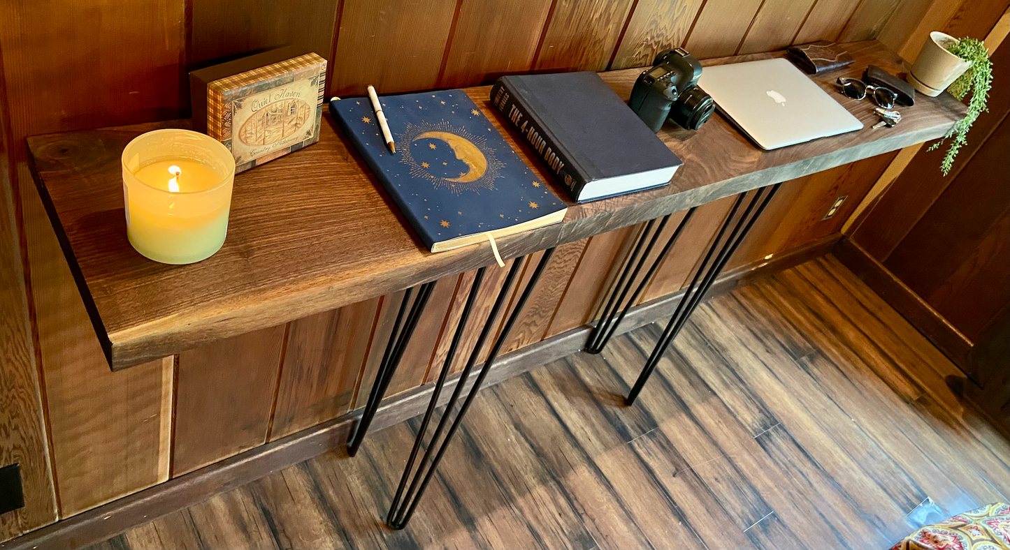 Straight Edge Walnut Console Table|Rustic Industrial Farmhouse Sofa Table|Wood Display Entry Table|Wood Media Table|Modern Console Table