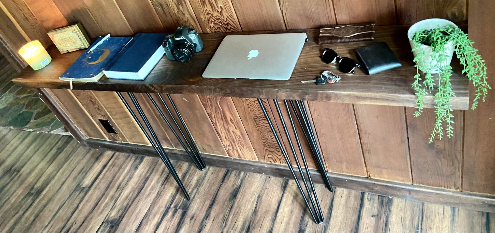 Straight Edge Walnut Console Table|Rustic Industrial Farmhouse Sofa Table|Wood Display Entry Table|Wood Media Table|Modern Console Table