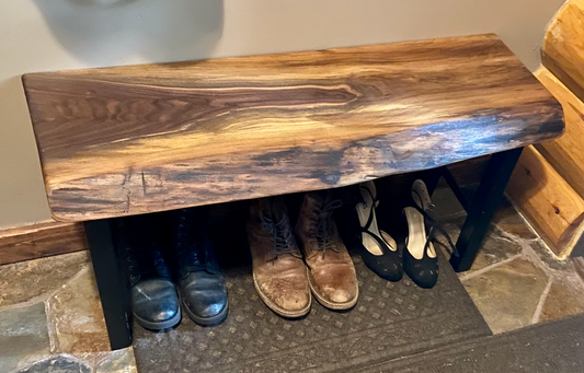 Black Walnut Live Edge Bench for Mudroom, Entryway, Hallway, Dining Room|Rustic Bedroom Bench|Farmhouse Kitchen Bench| Custom Wood Bench