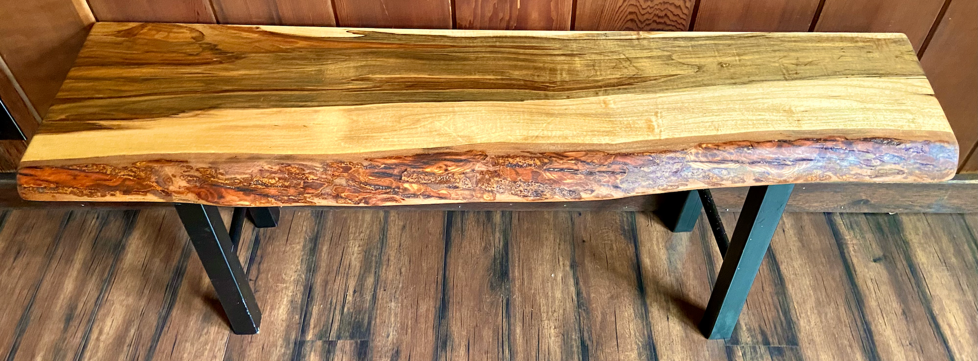 Rustic Ambrosia Maple Live Edge Entryway Bench|Farmhouse Bench|Mudroom Bench|Live Edge Dining Room Bench|Maple Wooden Bench|Bedroom Bench