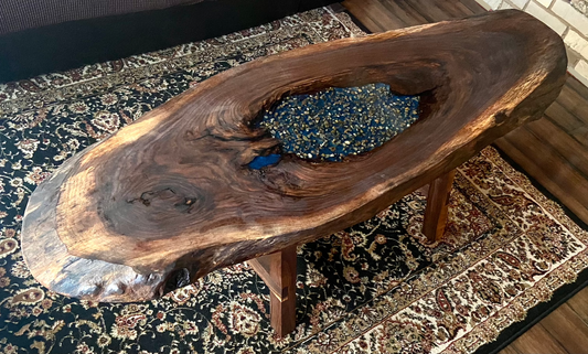 Round Live Edge Walnut Wood Coffee Table, Epoxy Live Edge Wood Table