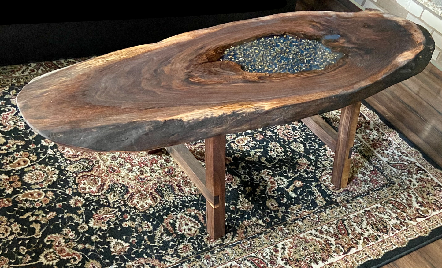 Round Live Edge Walnut Wood Coffee Table, Epoxy Live Edge Wood Table
