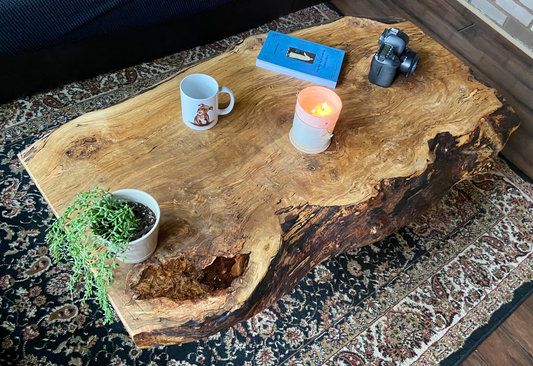 SET - Live Edge Curly Maple Burl Wood Coffee Table|Spalted Maple Table Set of 2