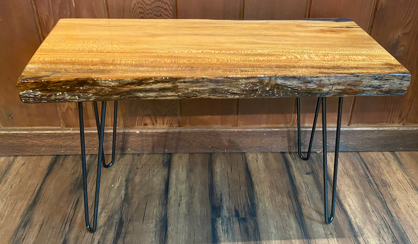 Rustic and Clean Live Edge Maple Accent Table with Epoxy Coat