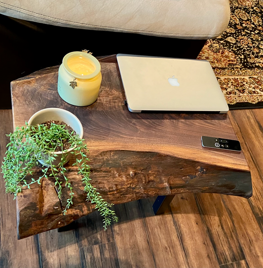 Figured Live Edge Walnut Wood End Table|Live Edge Accent Table| Live Edge Side Table|Rustic Plant Stand|Rough Sawn Black Walnut Wood Table