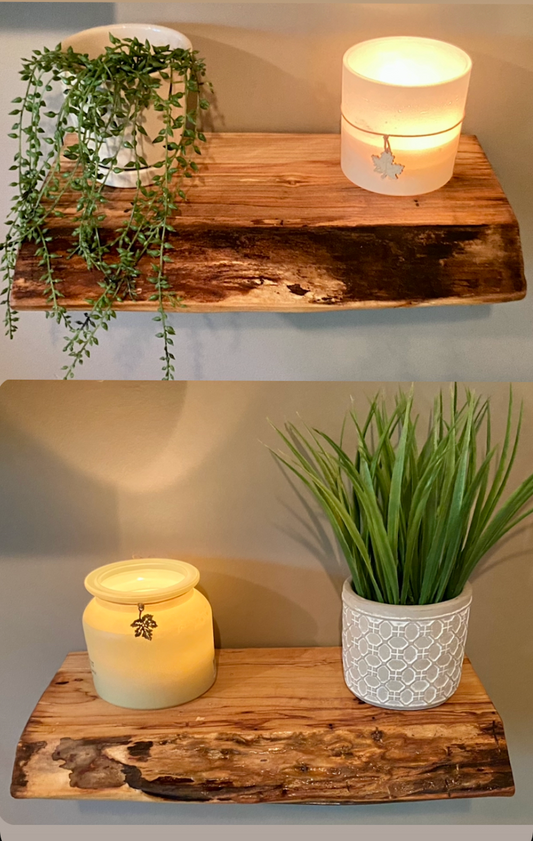 Set of 2 Small Live Edge Spalted Maple Floating Shelves|Rustic Farmhouse Wood Shelves|Live Edge Wood Shelves|Wooden Display Floating Shelves