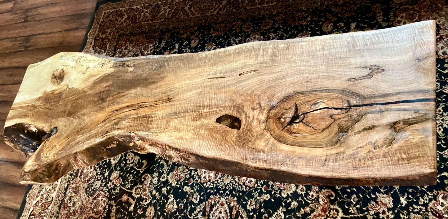 Long Raw Edge Stunning Curly Maple Wood Coffee Table or Live Edge Console Table
