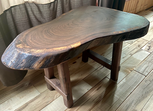 Midsize Oblong Round Live Edge Cross Cut Walnut Wood Side Table