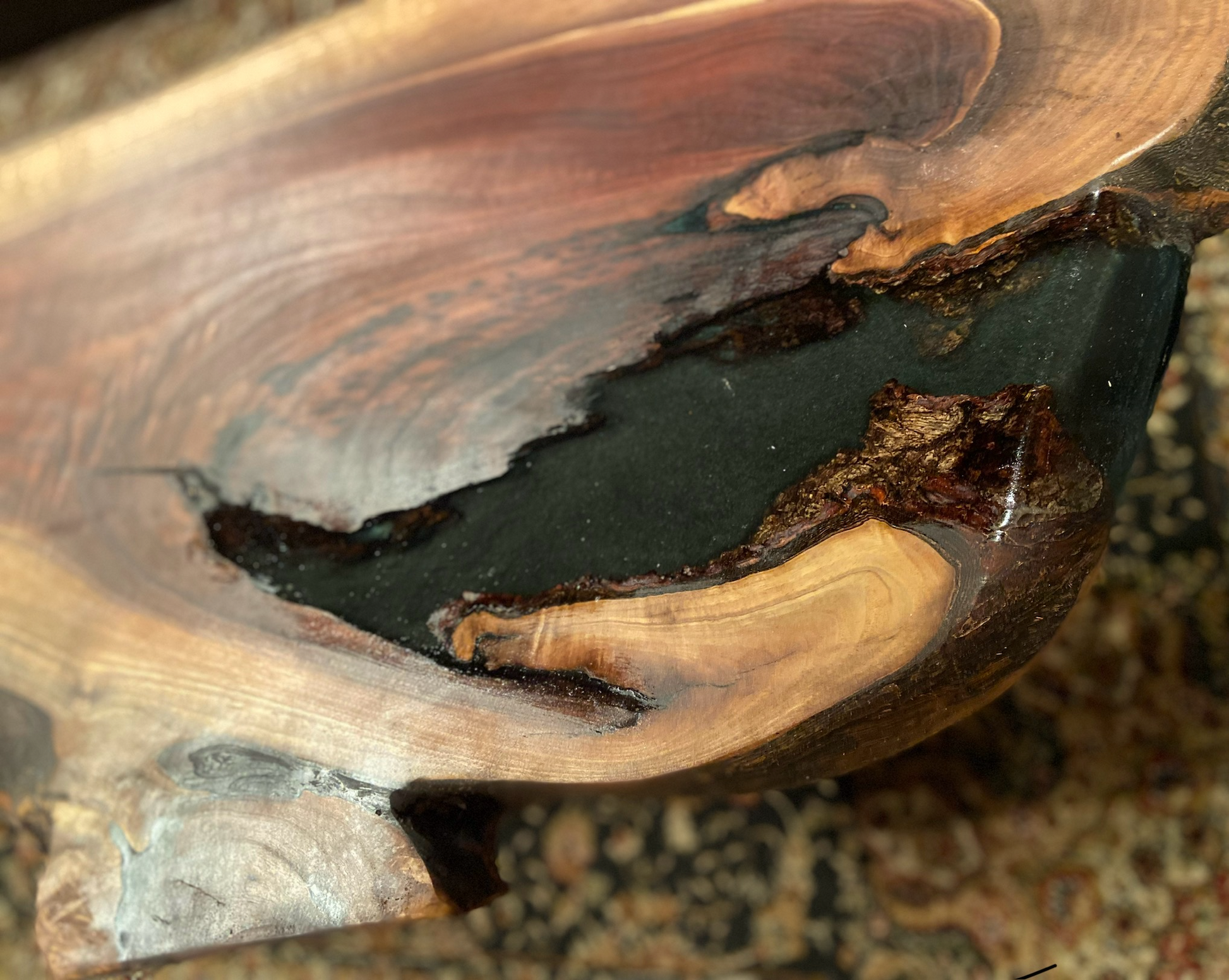 Black Walnut Live Edge Rustic Coffee Table w/ Gray-Green Epoxy|Live Edge Wood Epoxy Table|Round Coffee Table|Large Wood Coffee Table