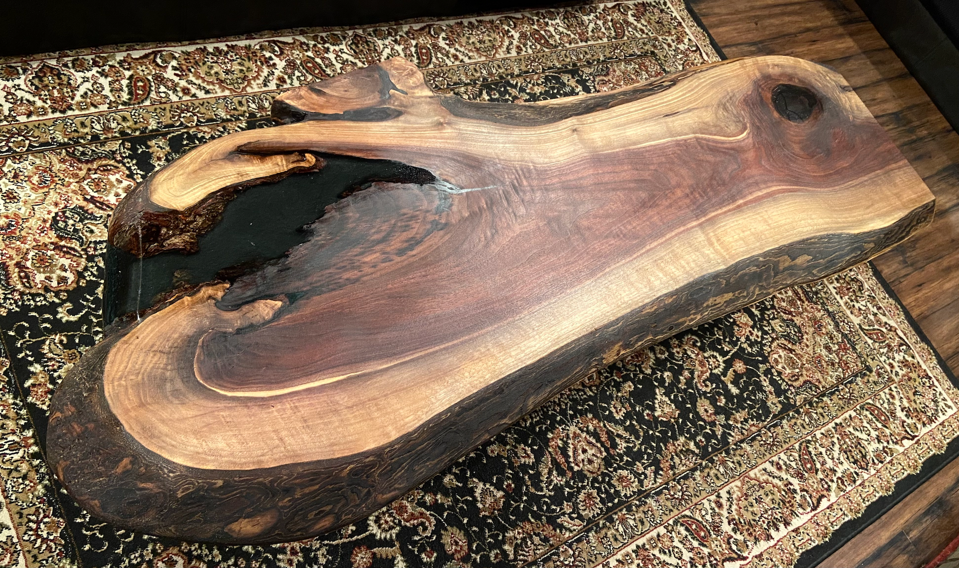 Black epoxy deals live edge table