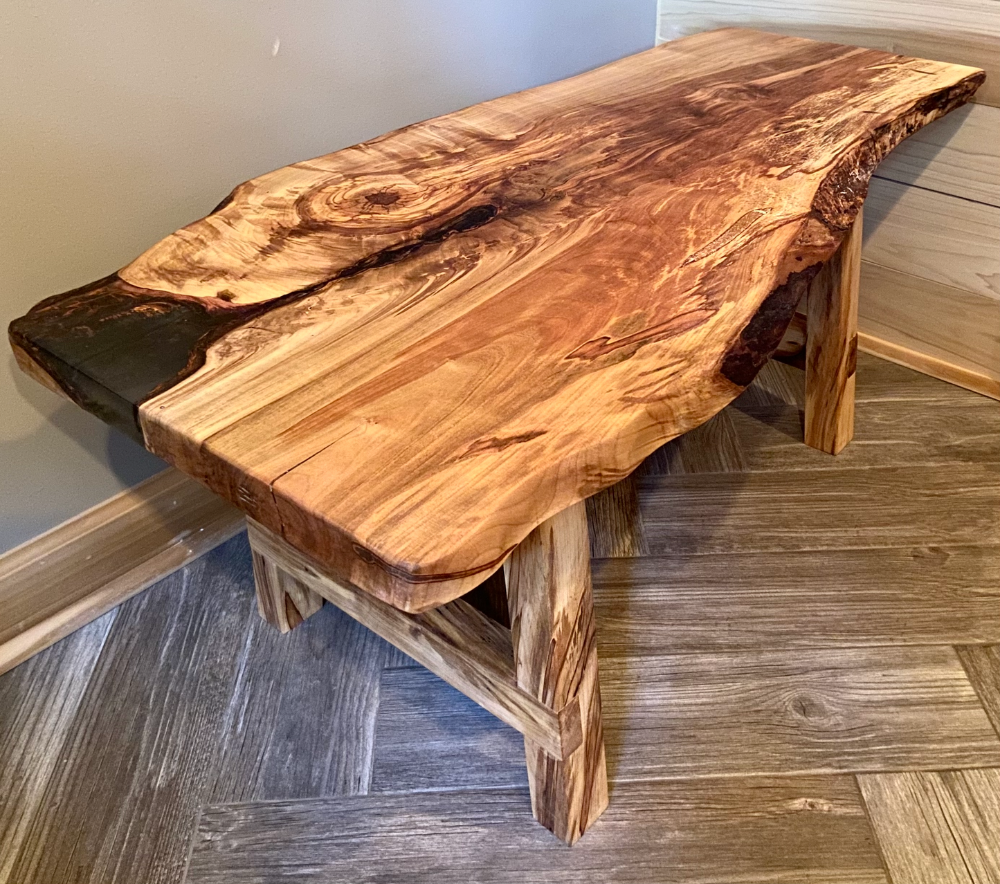Beautiful Live Edge Ambrosia Maple Coffee Table|Clean Rustic Coffee Table|Live Edge Maple Table|Live Edge Coffee Table w/Maple Wood Legs