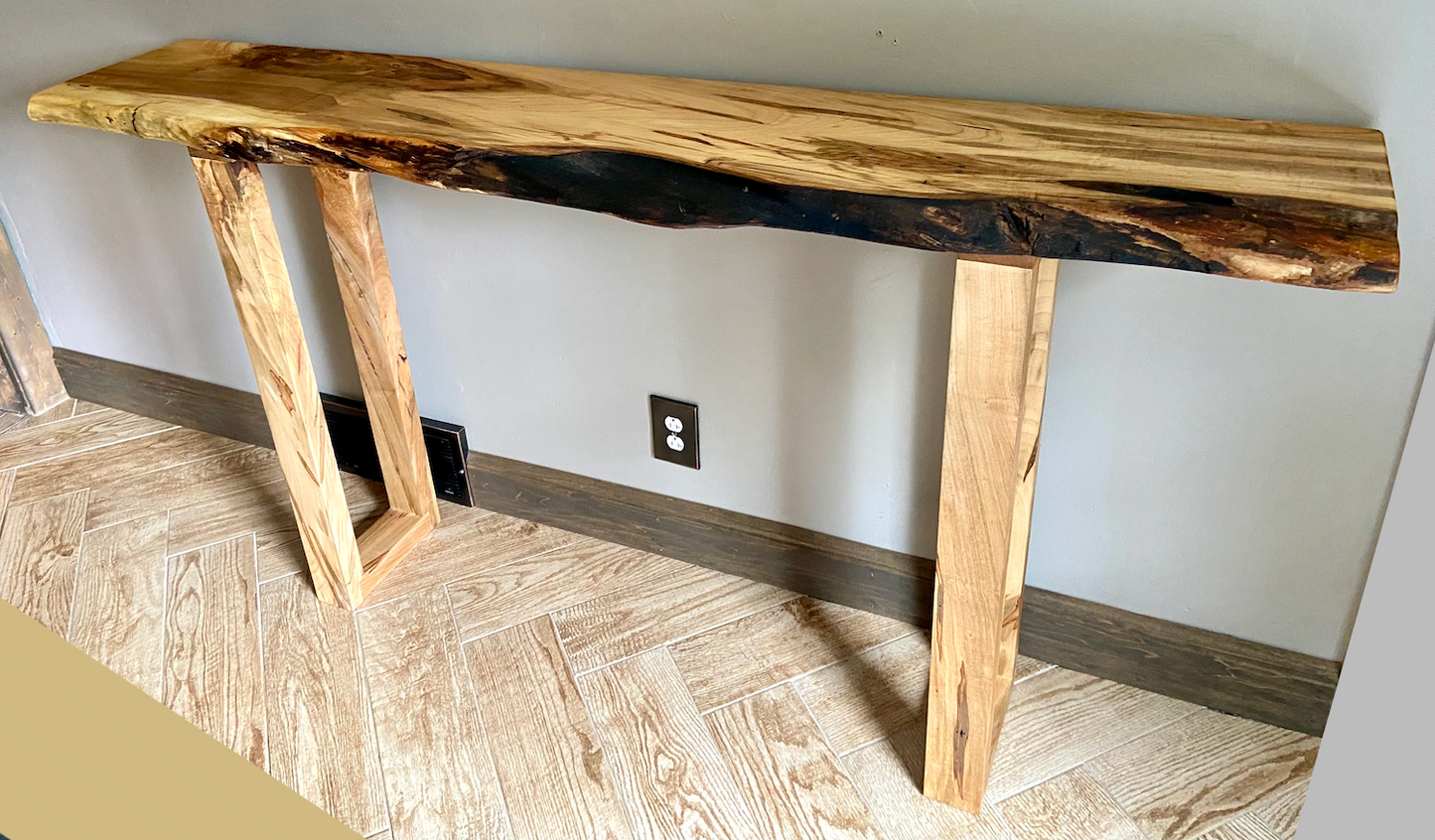 Ambrosia Maple Sofa Table with Live Edge Lower Backsplash