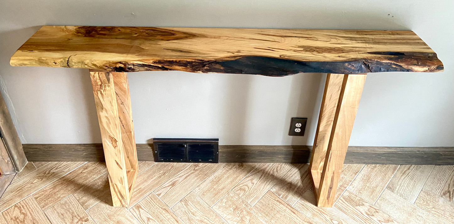 Ambrosia Maple Sofa Table with Live Edge Lower Backsplash