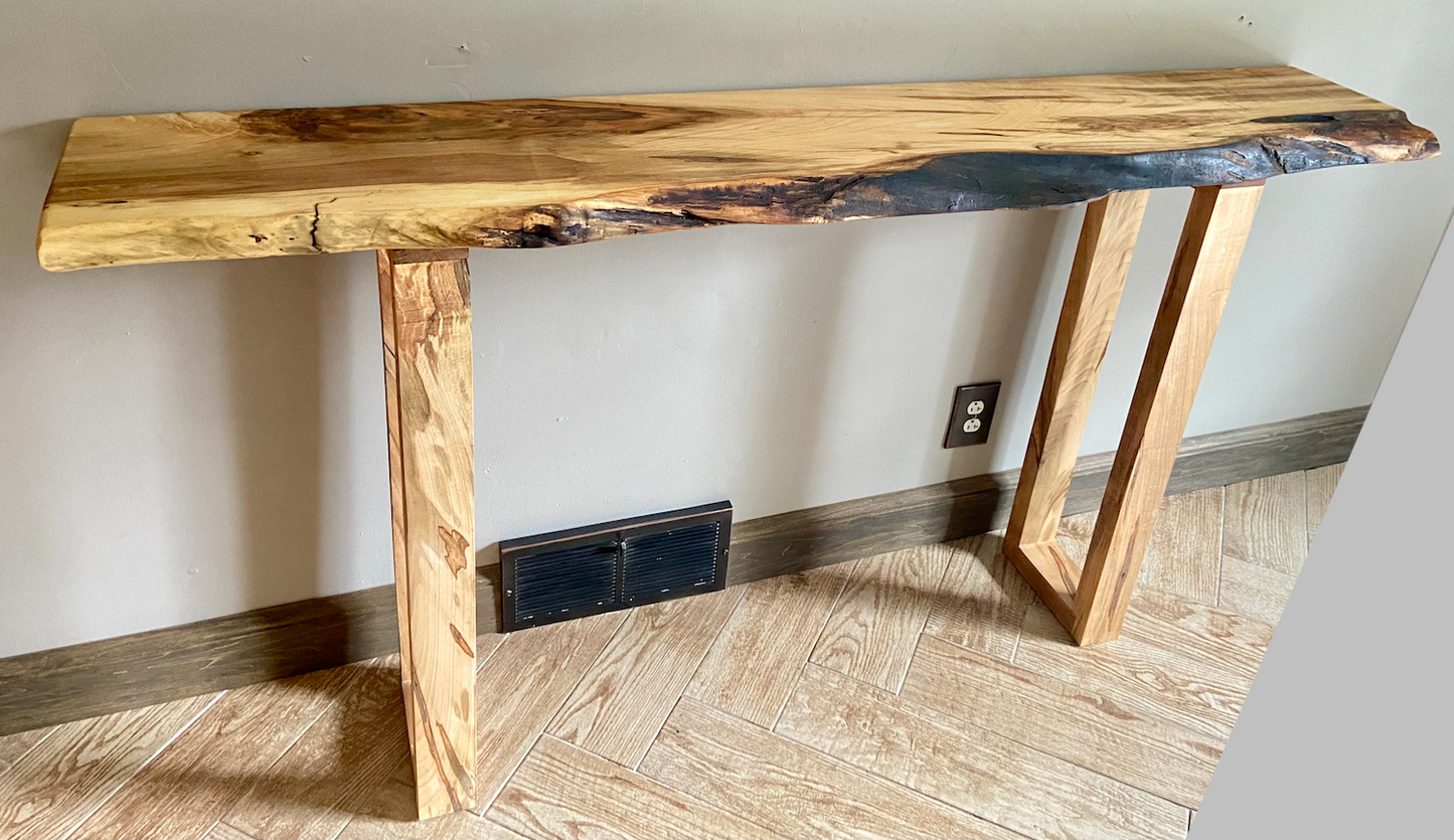 Ambrosia Maple Sofa Table with Live Edge Lower Backsplash