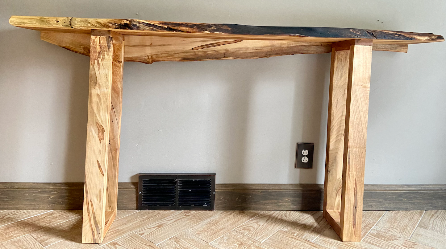 Ambrosia Maple Sofa Table with Live Edge Lower Backsplash