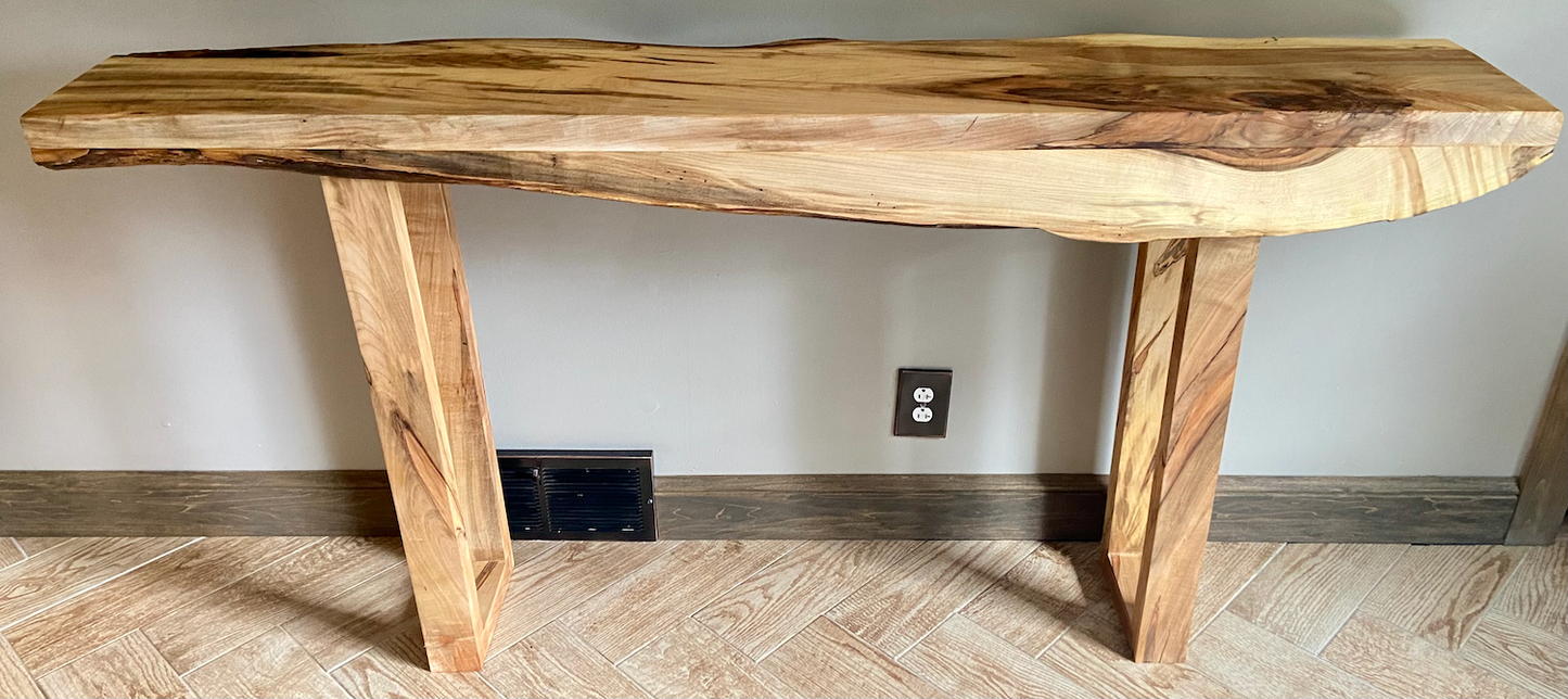 Ambrosia Maple Sofa Table with Live Edge Lower Backsplash