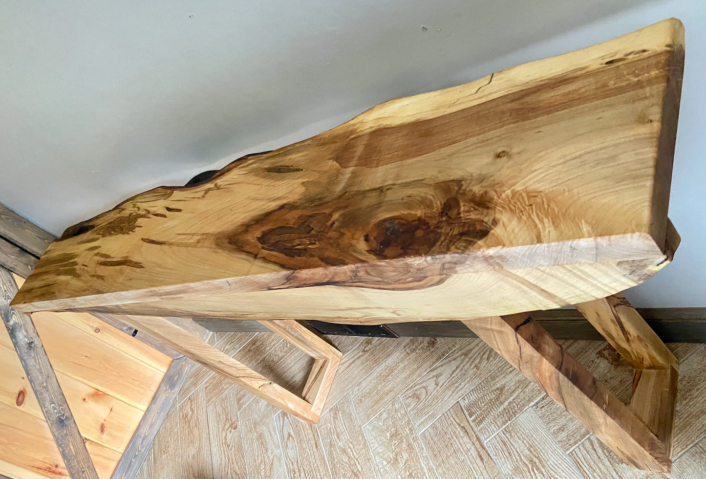 Ambrosia Maple Sofa Table with Live Edge Lower Backsplash