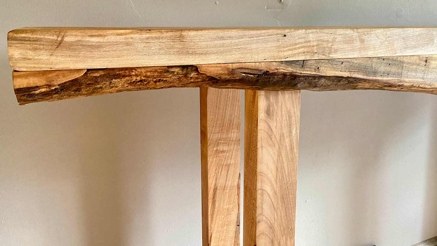 Ambrosia Maple Sofa Table with Live Edge Lower Backsplash