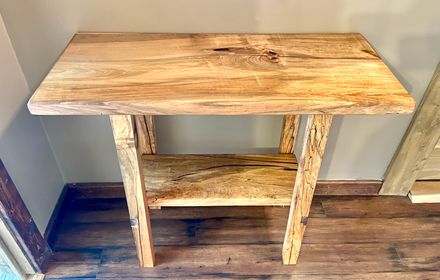 Tall Maple Hardwood Mid-Century Modern Table w/ Shelf & Custom Legs|Rustic Sofa Table|Rustic Entryway Table|Spalted Maple Table w/Storage