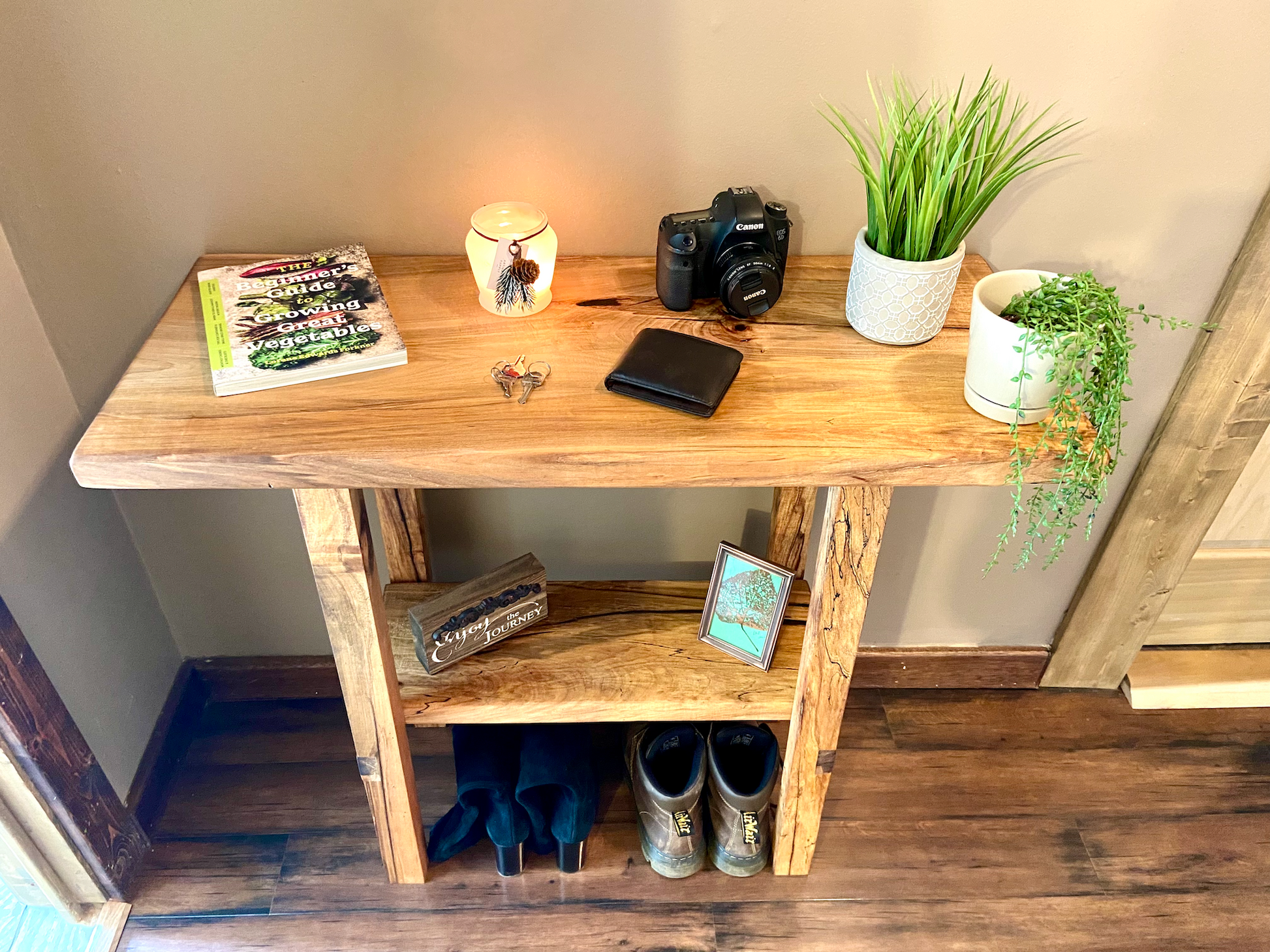 Tall Maple Hardwood Mid-Century Modern Table w/ Shelf & Custom Legs|Rustic Sofa Table|Rustic Entryway Table|Spalted Maple Table w/Storage