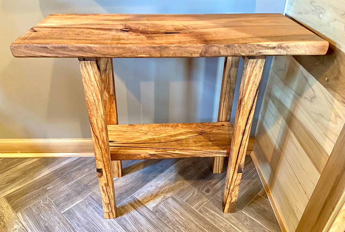 Tall Maple Hardwood Mid-Century Modern Table w/ Shelf & Custom Legs|Rustic Sofa Table|Rustic Entryway Table|Spalted Maple Table w/Storage