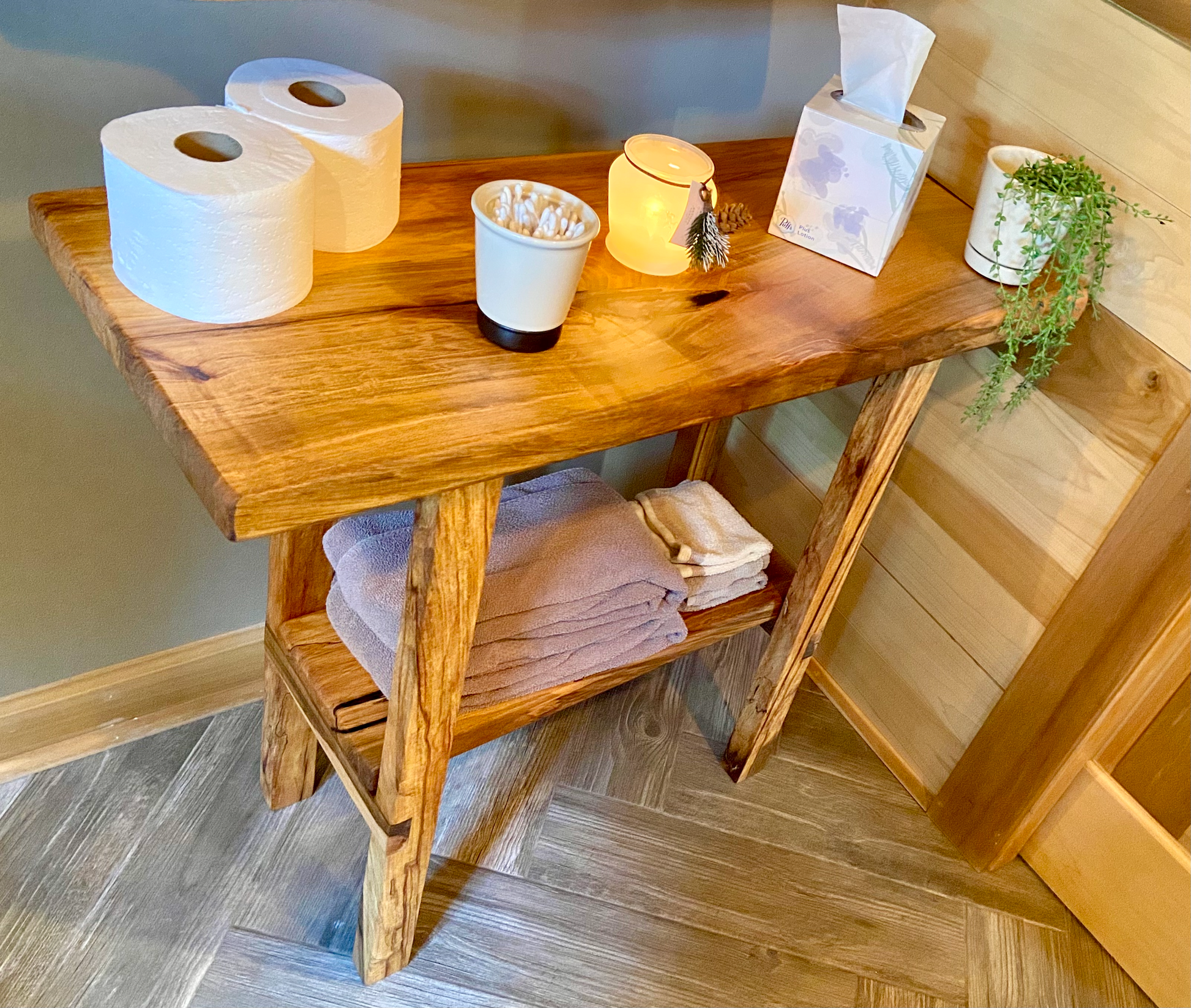 Tall Maple Hardwood Mid-Century Modern Table w/ Shelf & Custom Legs|Rustic Sofa Table|Rustic Entryway Table|Spalted Maple Table w/Storage