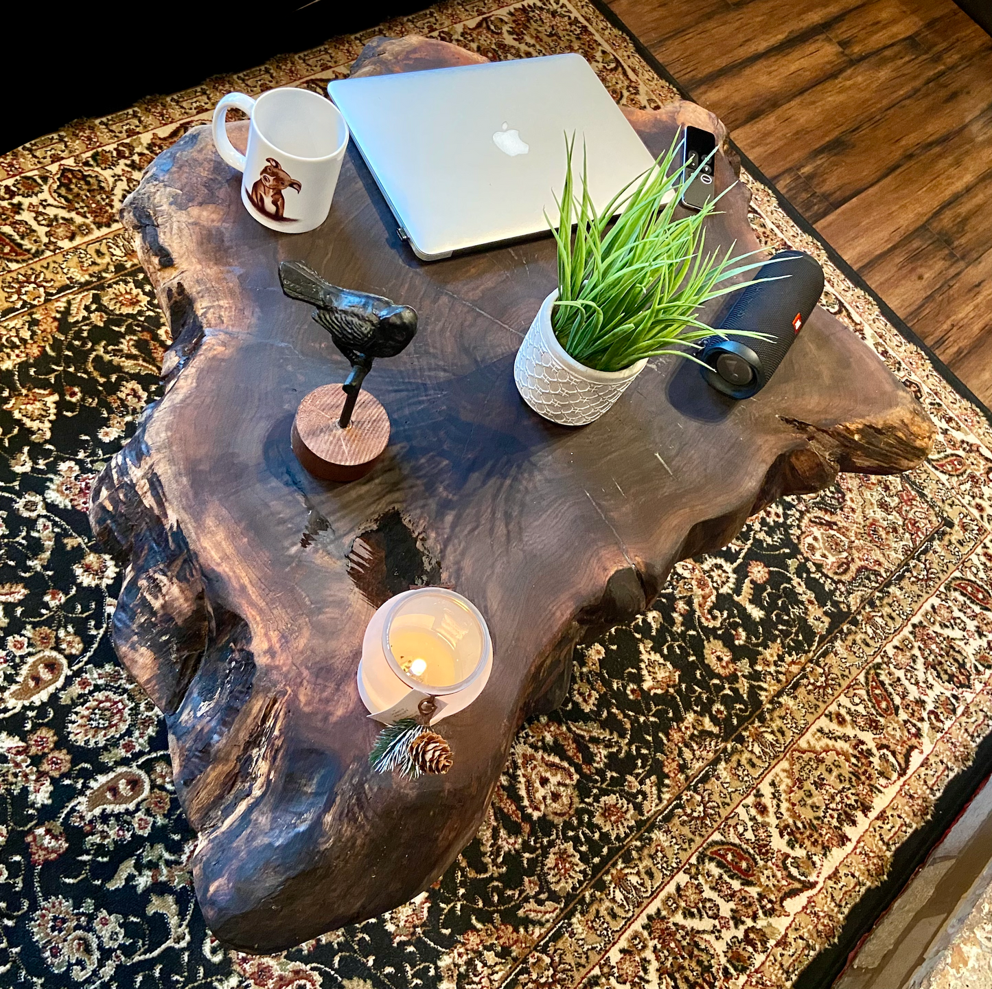 Live Edge Cross Cut Walnut Coffee Table|Live Edge Round Wood Coffee Table|Starburst Black Walnut Table|Live Edge Rustic Walnut Wafer Table