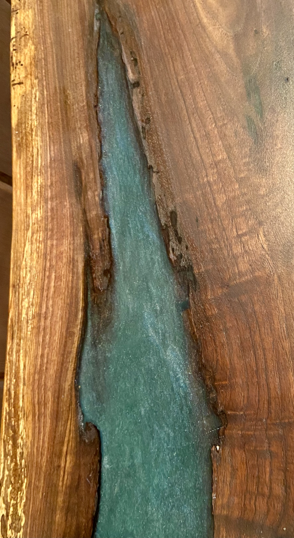 Blue Green Live Edge Walnut Epoxy River Pour Table