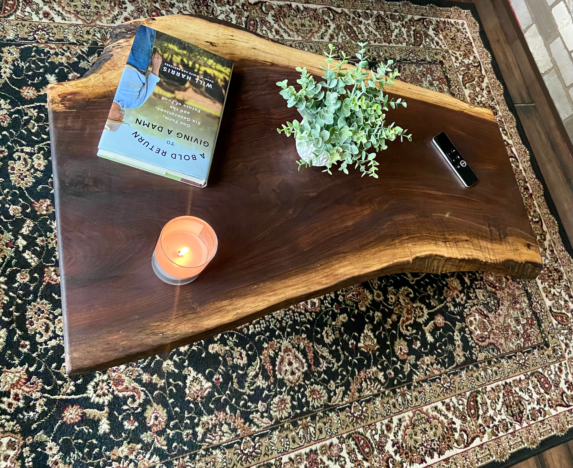 QUICK SHIP-Curved Live Edge Walnut Coffee Table|Live Edge Wood Coffee Table|Natural Edge Black Walnut Table|Live Edge Rustic Walnut Table