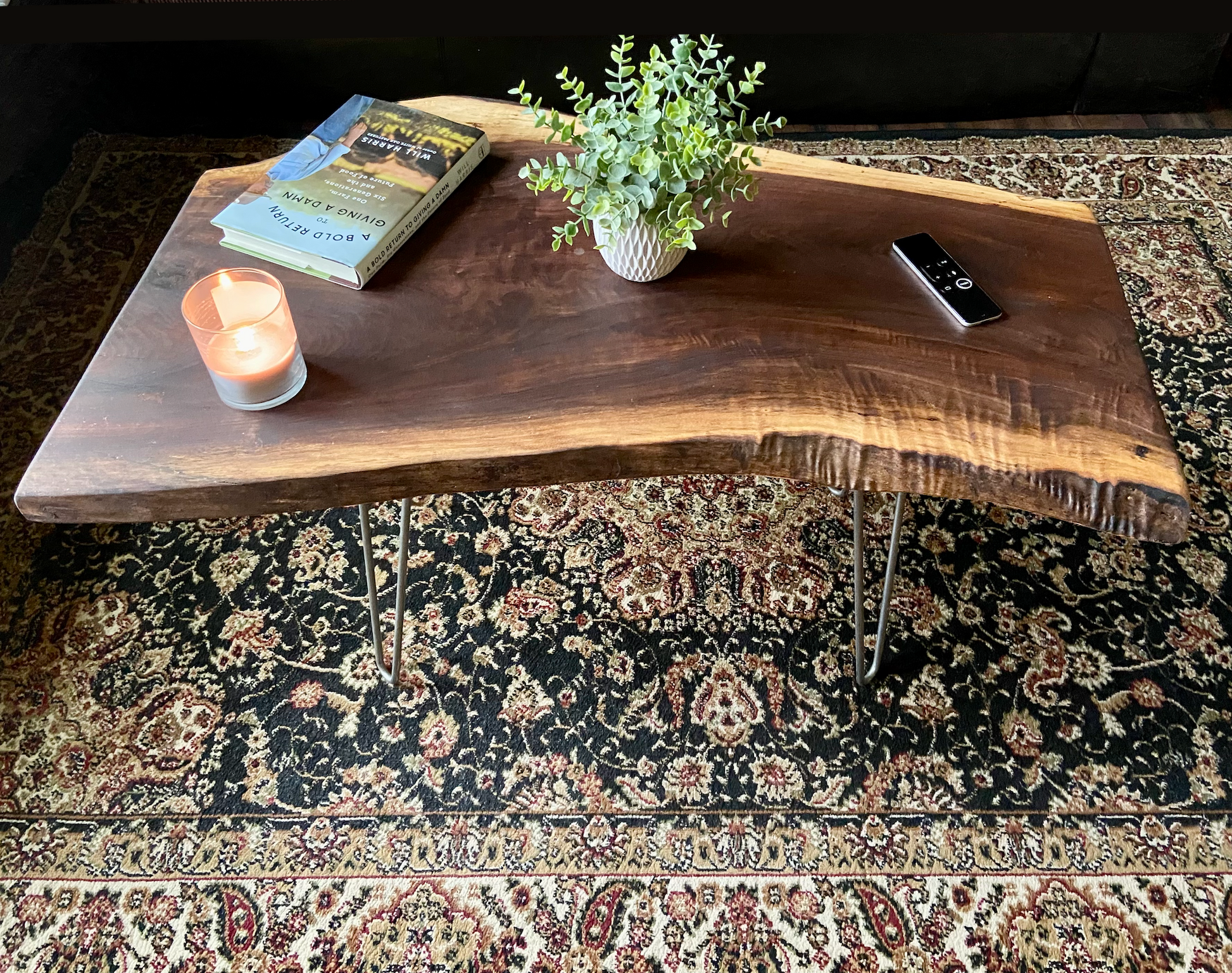 QUICK SHIP-Curved Live Edge Walnut Coffee Table|Live Edge Wood Coffee Table|Natural Edge Black Walnut Table|Live Edge Rustic Walnut Table