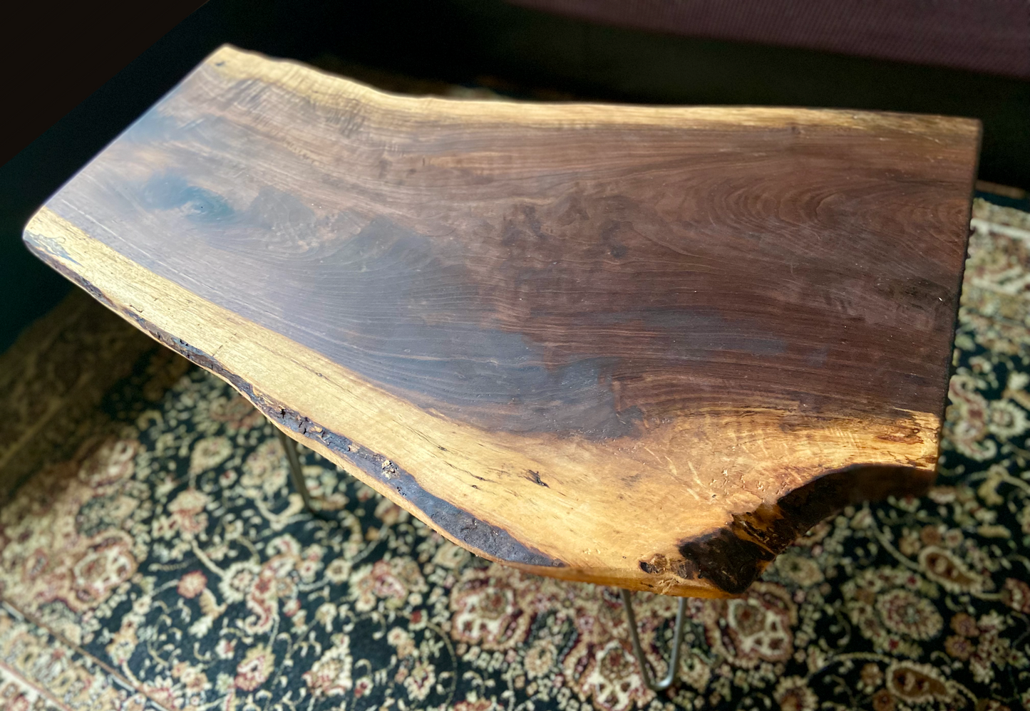 QUICK SHIP-Curved Live Edge Walnut Coffee Table|Live Edge Wood Coffee Table|Natural Edge Black Walnut Table|Live Edge Rustic Walnut Table