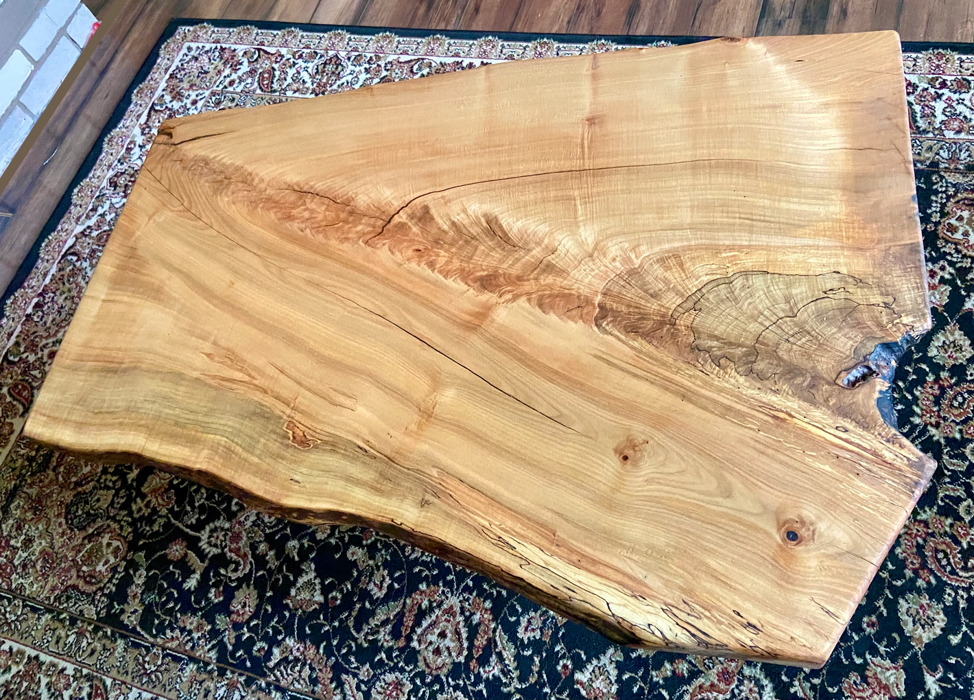 Live Edge Forked Maple Table w/ Beautiful Fiddleback Character|Large Natural Live Edge Spalted Maple Table|Modern Rustic Coffee Table