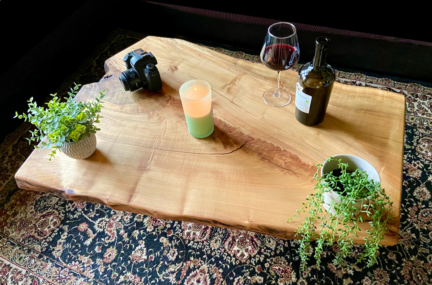 Live Edge Forked Maple Table w/ Beautiful Fiddleback Character|Large Natural Live Edge Spalted Maple Table|Modern Rustic Coffee Table