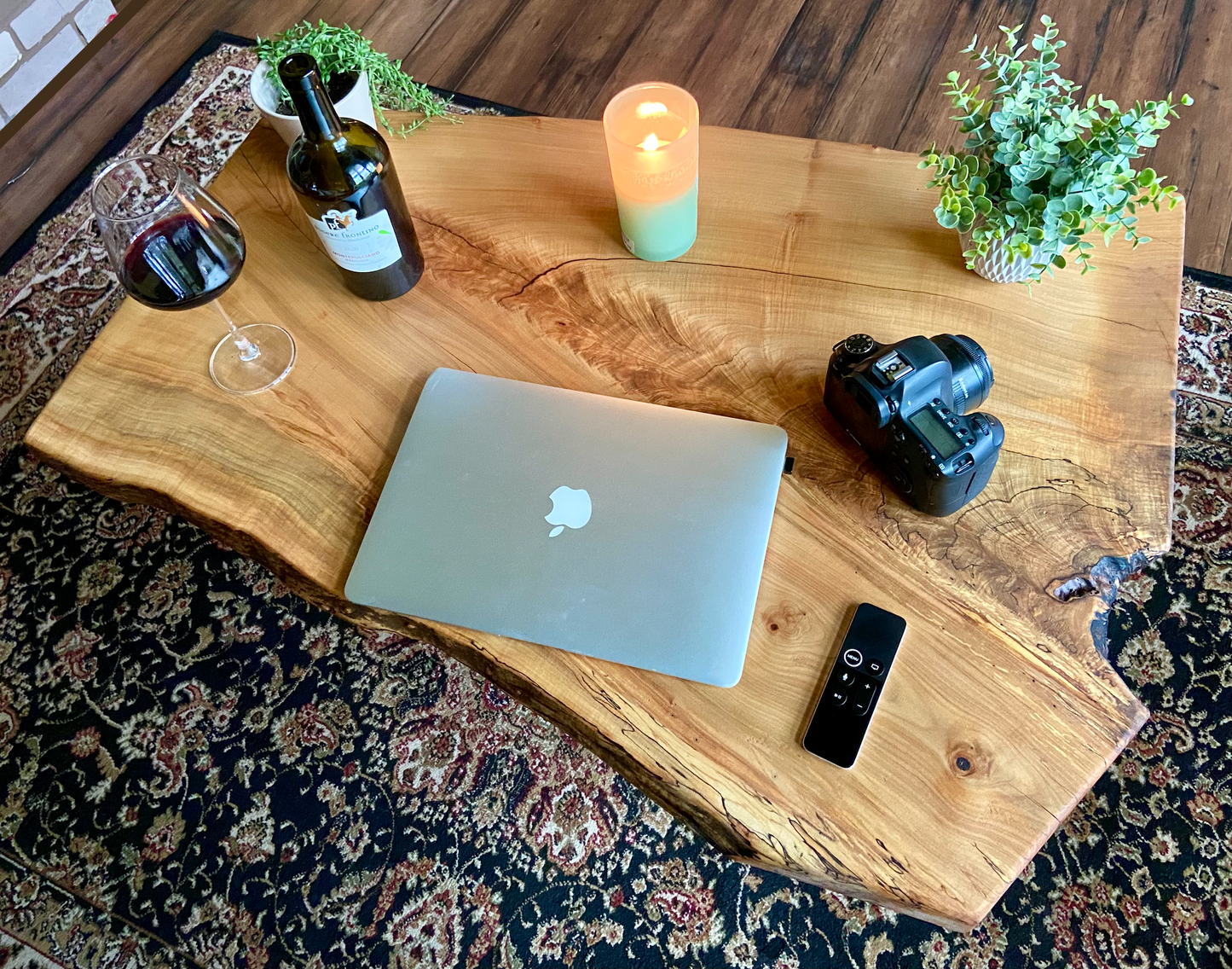 Live Edge Forked Maple Table w/ Beautiful Fiddleback Character|Large Natural Live Edge Spalted Maple Table|Modern Rustic Coffee Table