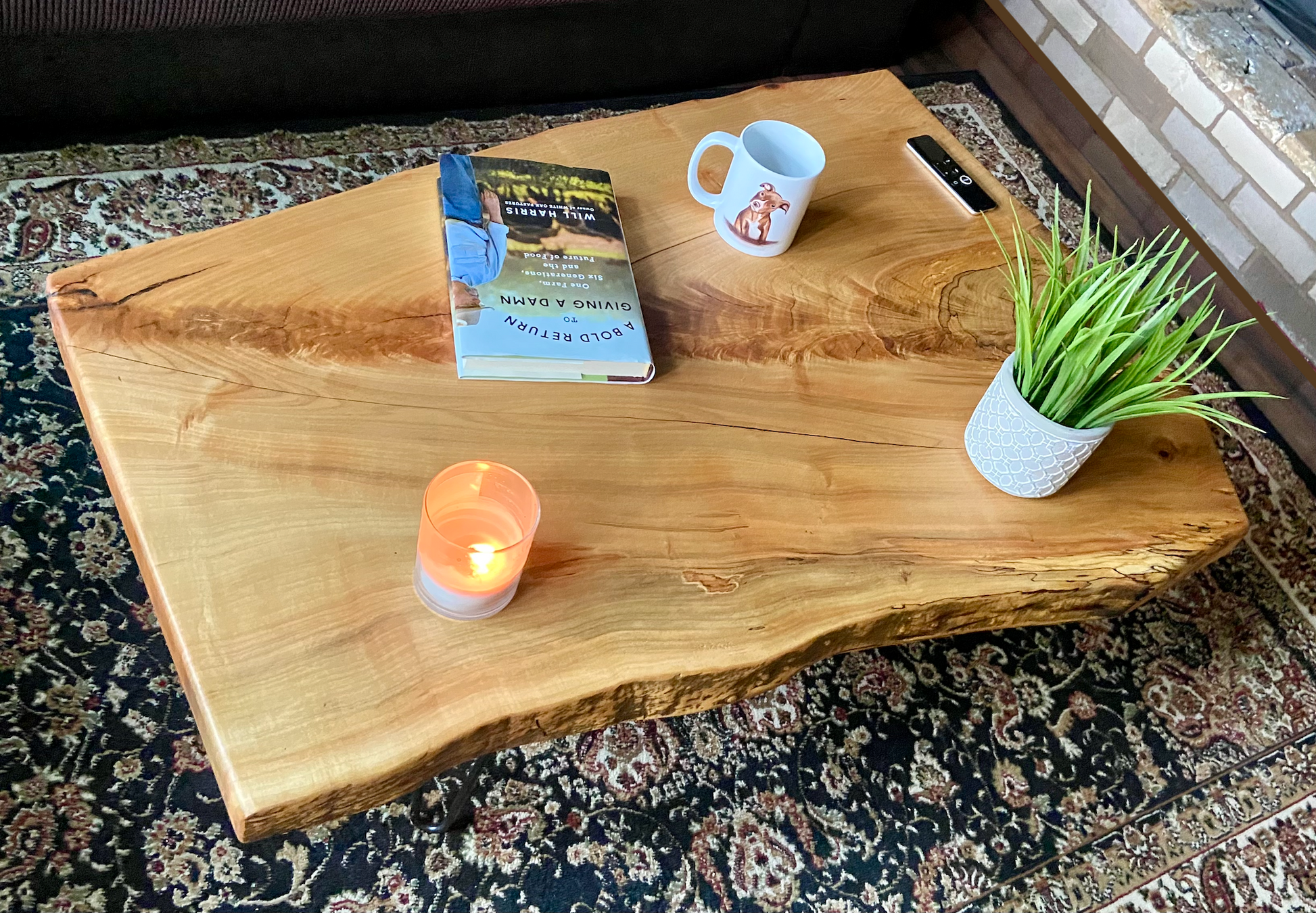 Live Edge Forked Maple Table w/ Beautiful Fiddleback Character|Large Natural Live Edge Spalted Maple Table|Modern Rustic Coffee Table