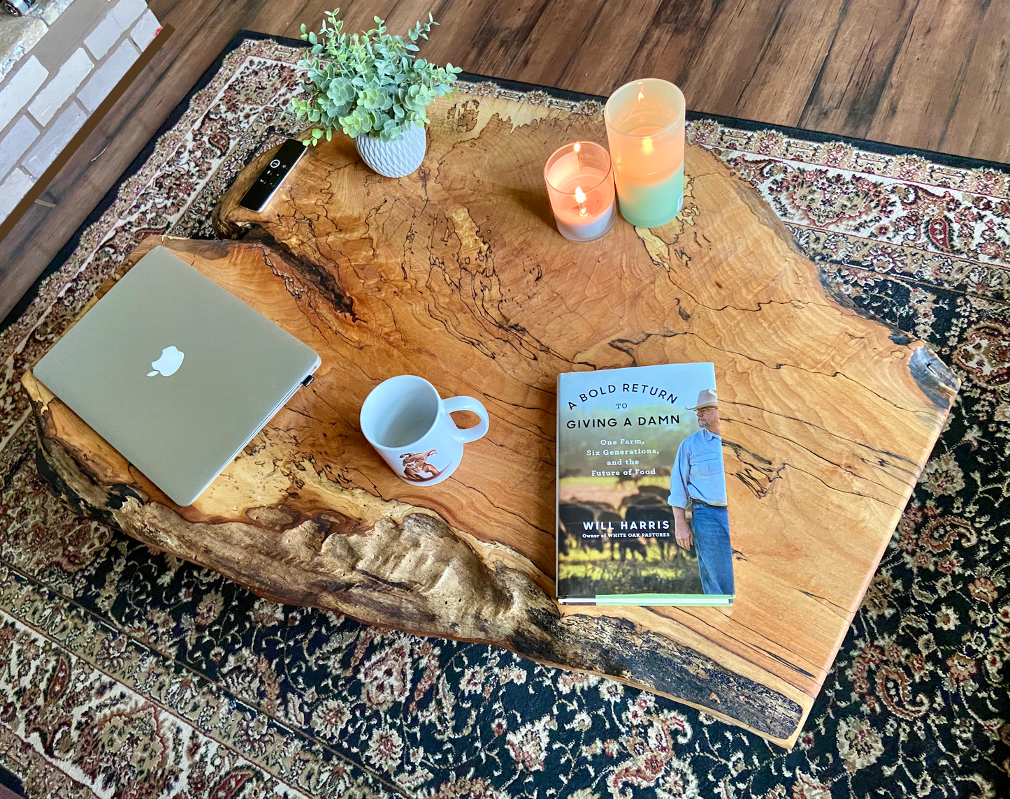 Uniquely Shaped Wide Live Edge Spalted Maple Table w/ Extra Spalting|Natural Edge Rustic Coffee Table|Forked Live Edge|Round Live Edge