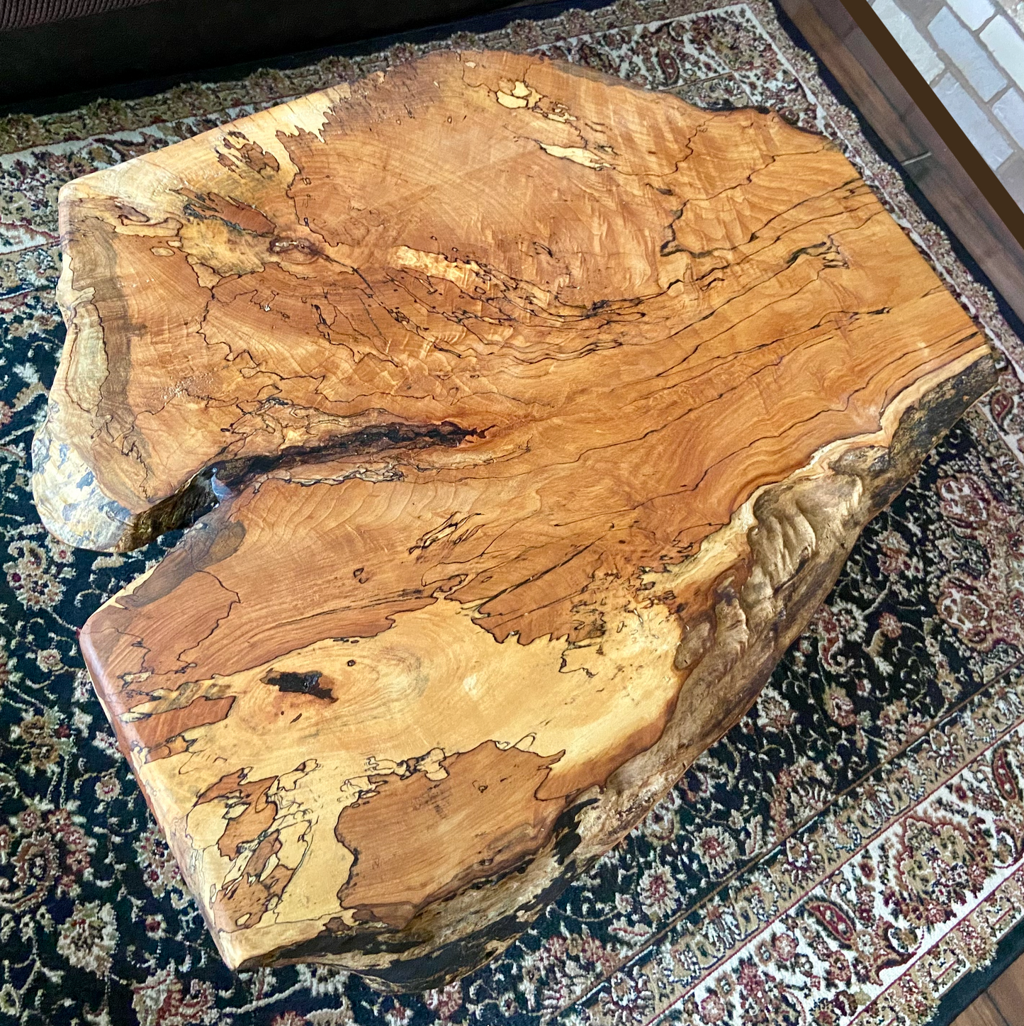 Uniquely Shaped Wide Live Edge Spalted Maple Table w/ Extra Spalting|Natural Edge Rustic Coffee Table|Forked Live Edge|Round Live Edge