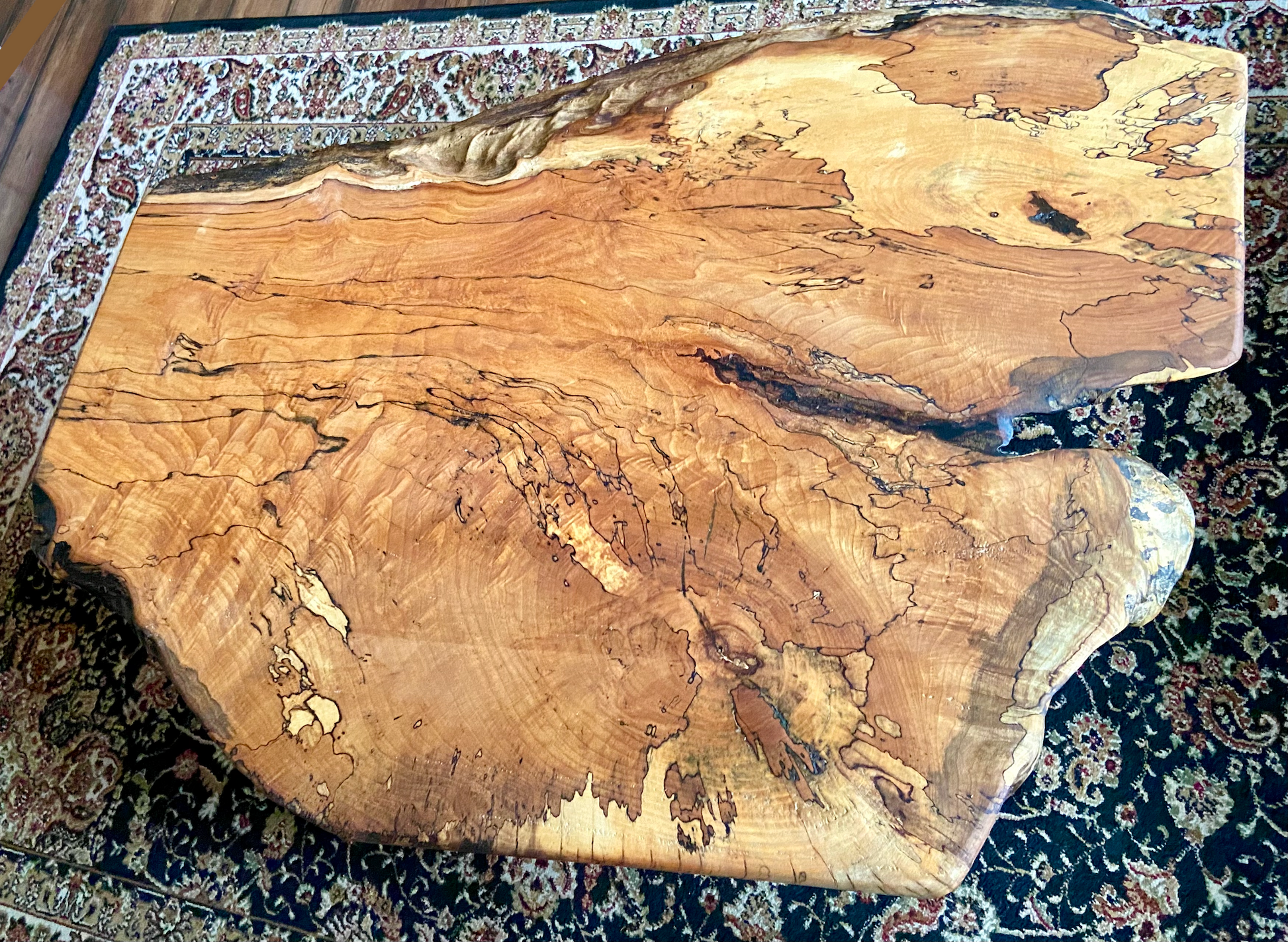 Uniquely Shaped Wide Live Edge Spalted Maple Table w/ Extra Spalting|Natural Edge Rustic Coffee Table|Forked Live Edge|Round Live Edge