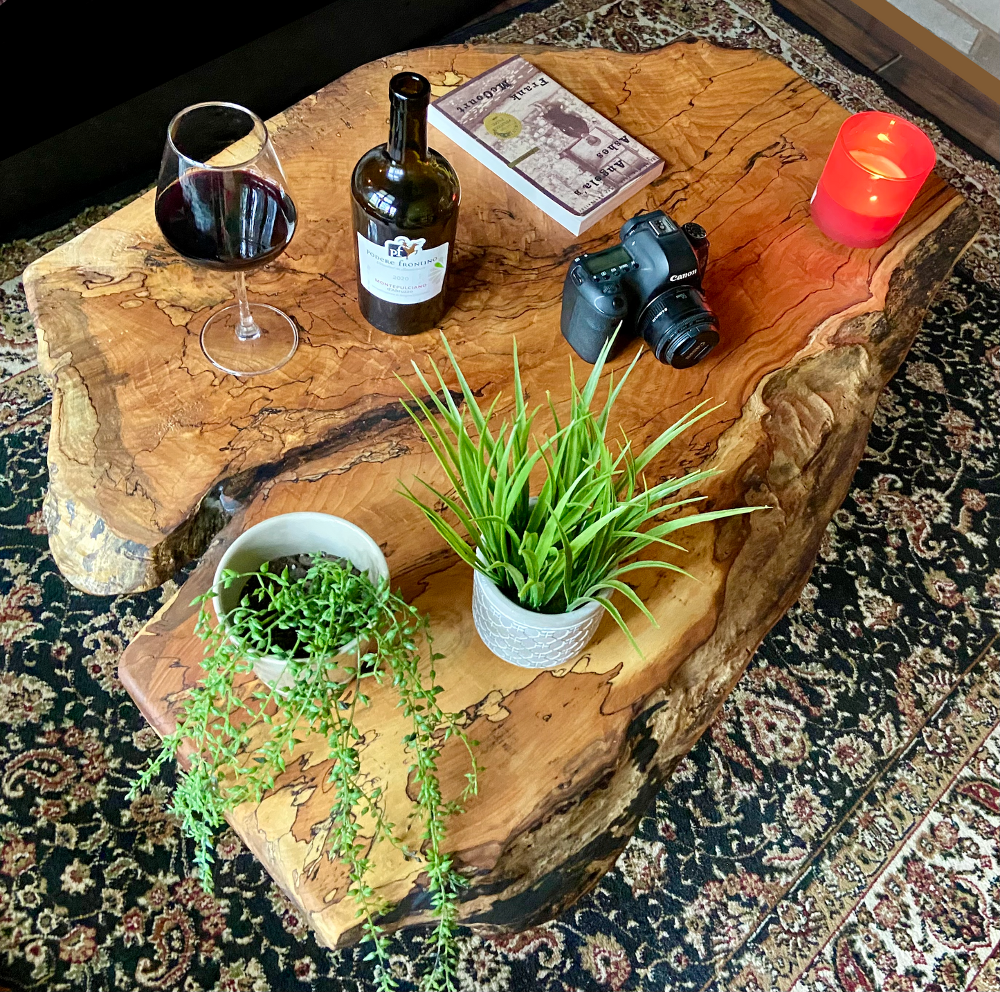 Uniquely Shaped Wide Live Edge Spalted Maple Table w/ Extra Spalting|Natural Edge Rustic Coffee Table|Forked Live Edge|Round Live Edge