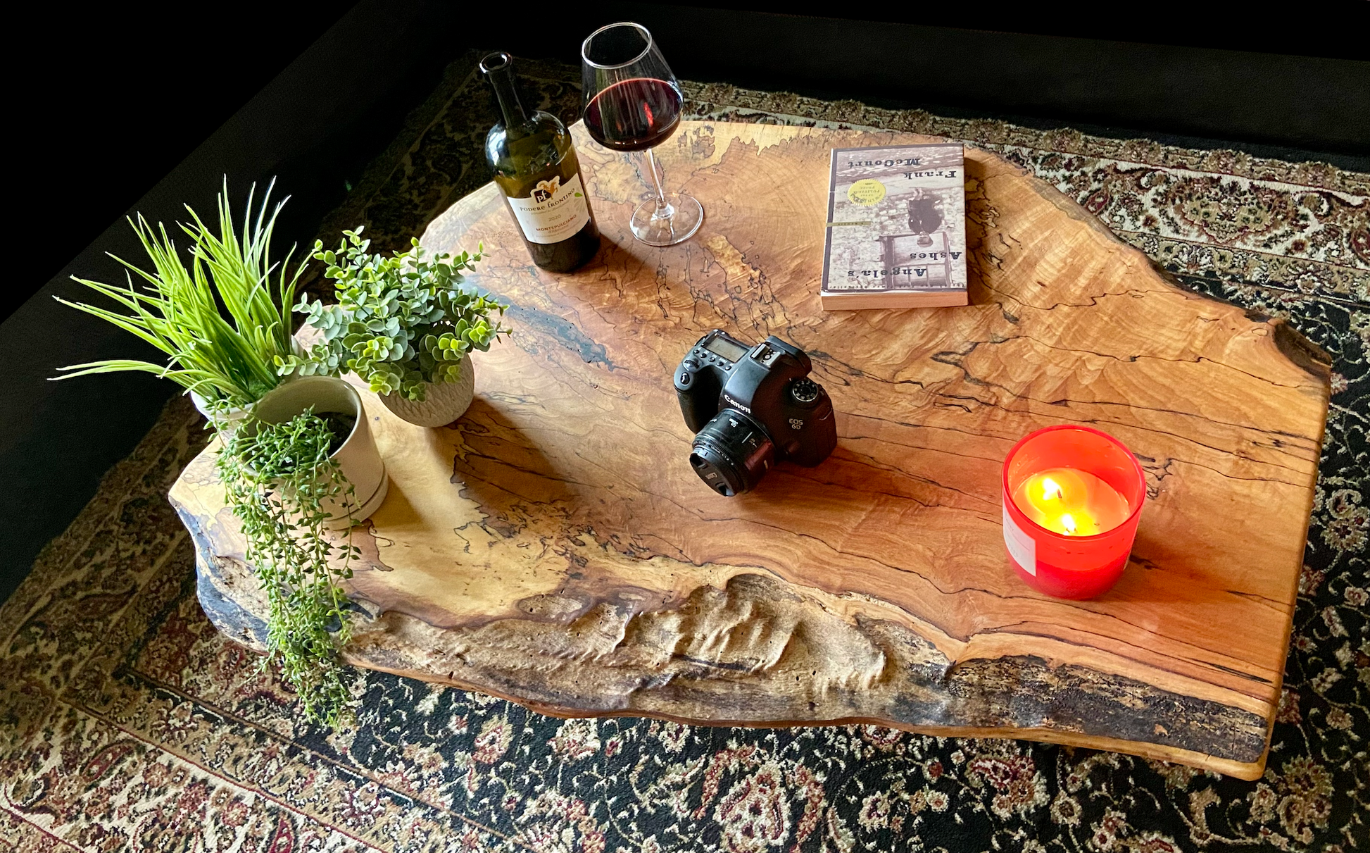 Uniquely Shaped Wide Live Edge Spalted Maple Table w/ Extra Spalting|Natural Edge Rustic Coffee Table|Forked Live Edge|Round Live Edge