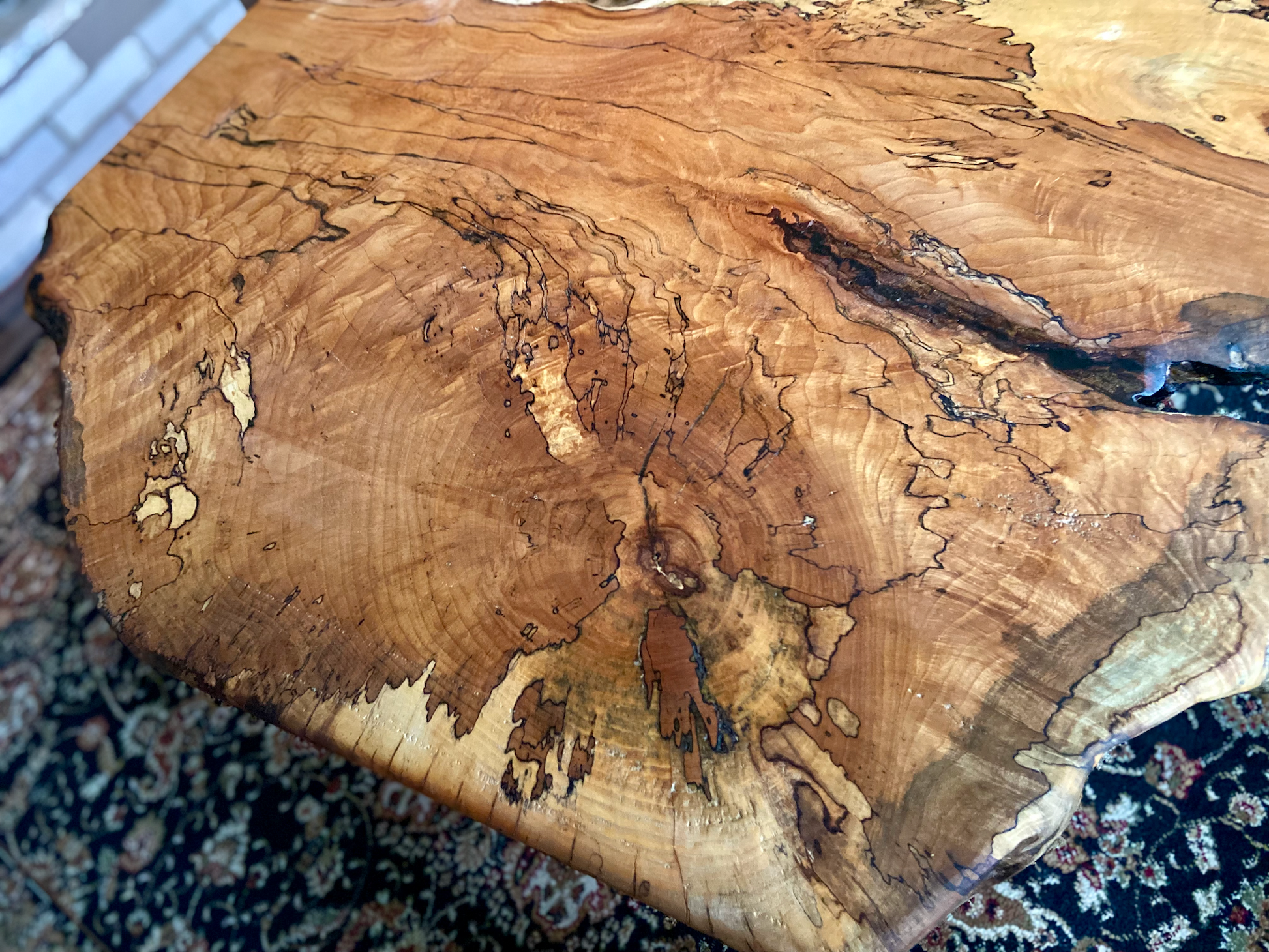 Uniquely Shaped Wide Live Edge Spalted Maple Table w/ Extra Spalting|Natural Edge Rustic Coffee Table|Forked Live Edge|Round Live Edge