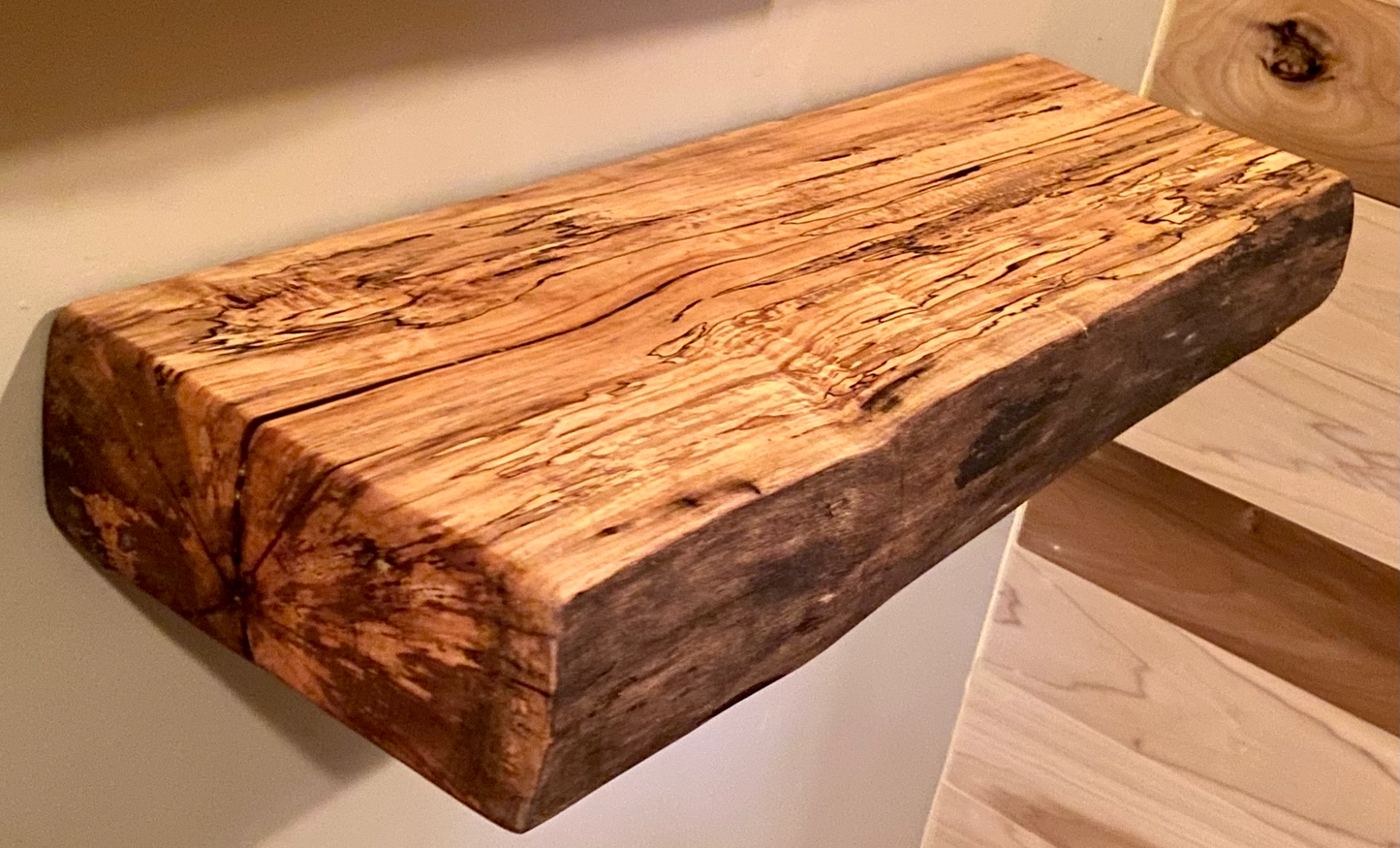 Chunky Live Edge Spalted Maple Mini Mantel|Floating Maple Mantel|Live Edge Floating Shelf|Thick Live Edge Mantel|Live Edge Floating Shelf