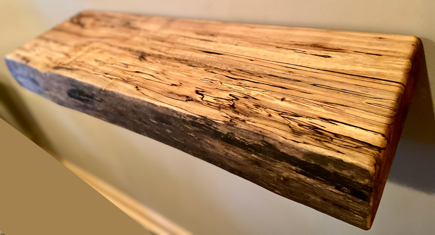 Chunky Live Edge Spalted Maple Mini Mantel|Floating Maple Mantel|Live Edge Floating Shelf|Thick Live Edge Mantel|Live Edge Floating Shelf