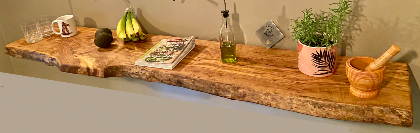 6 Foot Live Edge English Chestnut Floating Shelf|Natural Edge Chestnut Wood Shelf|Live Edge Rustic Display Shelf|Live Edge Floating Mantel