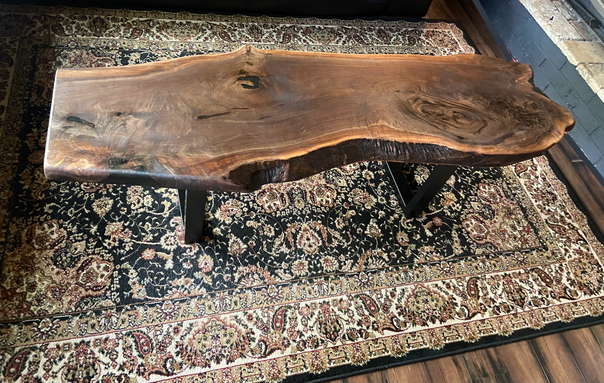 Beautiful Curved Live Edge Walnut Coffee Table|Live Edge Wood Coffee Table|Natural Edge Black Walnut Table|Live Edge Rustic Walnut Table