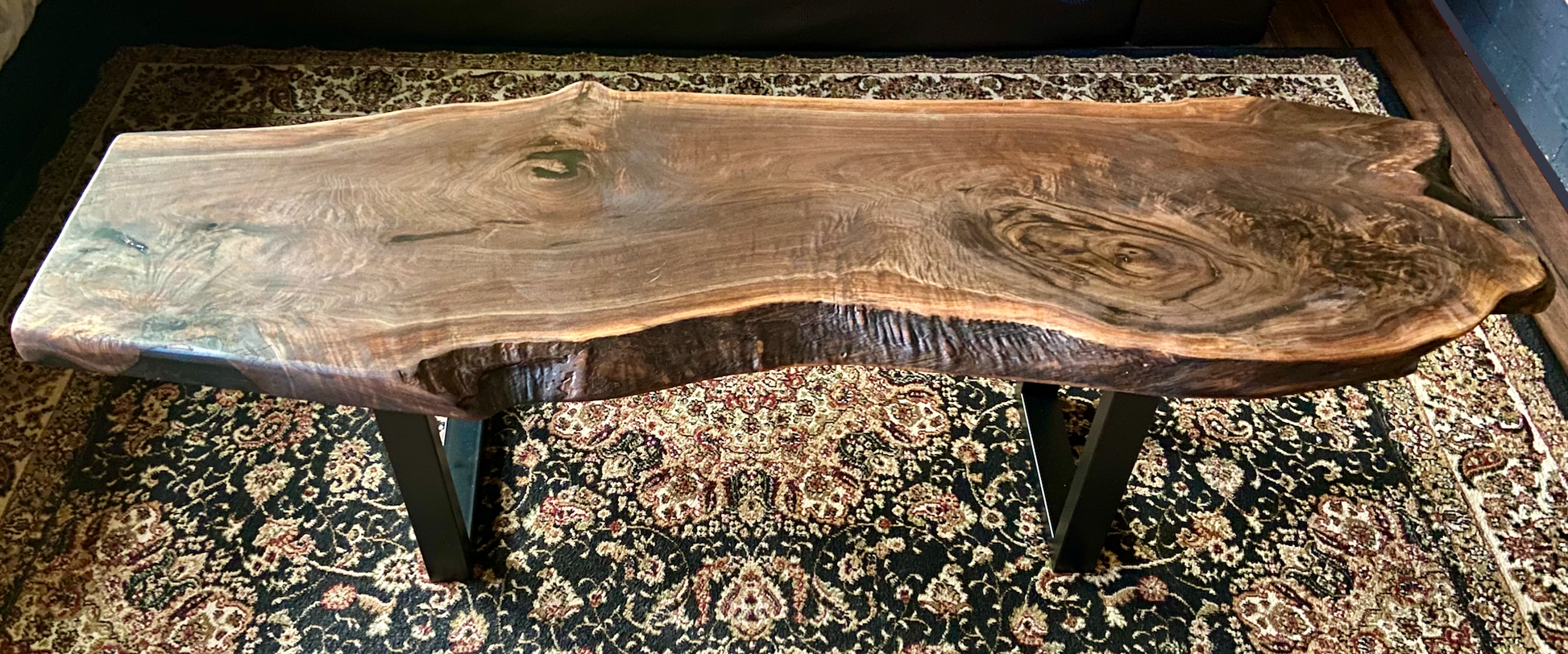 Beautiful Curved Live Edge Walnut Coffee Table|Live Edge Wood Coffee Table|Natural Edge Black Walnut Table|Live Edge Rustic Walnut Table