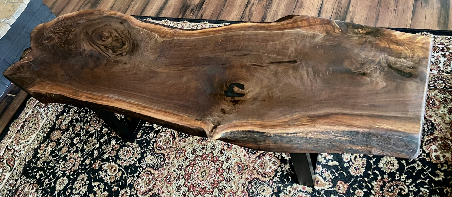 Beautiful Curved Live Edge Walnut Coffee Table|Live Edge Wood Coffee Table|Natural Edge Black Walnut Table|Live Edge Rustic Walnut Table