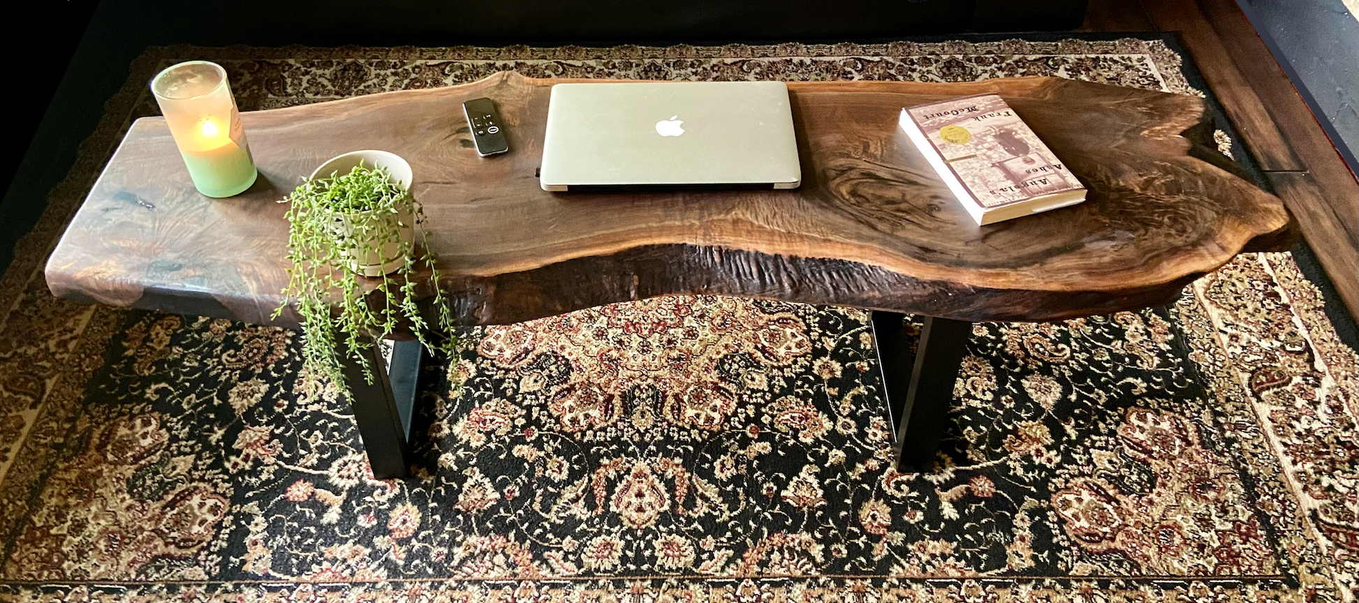 Beautiful Curved Live Edge Walnut Coffee Table|Live Edge Wood Coffee Table|Natural Edge Black Walnut Table|Live Edge Rustic Walnut Table