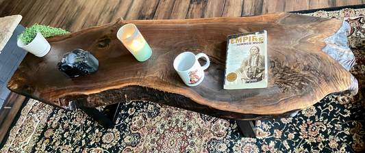 Beautiful Curved Live Edge Walnut Coffee Table|Live Edge Wood Coffee Table|Natural Edge Black Walnut Table|Live Edge Rustic Walnut Table