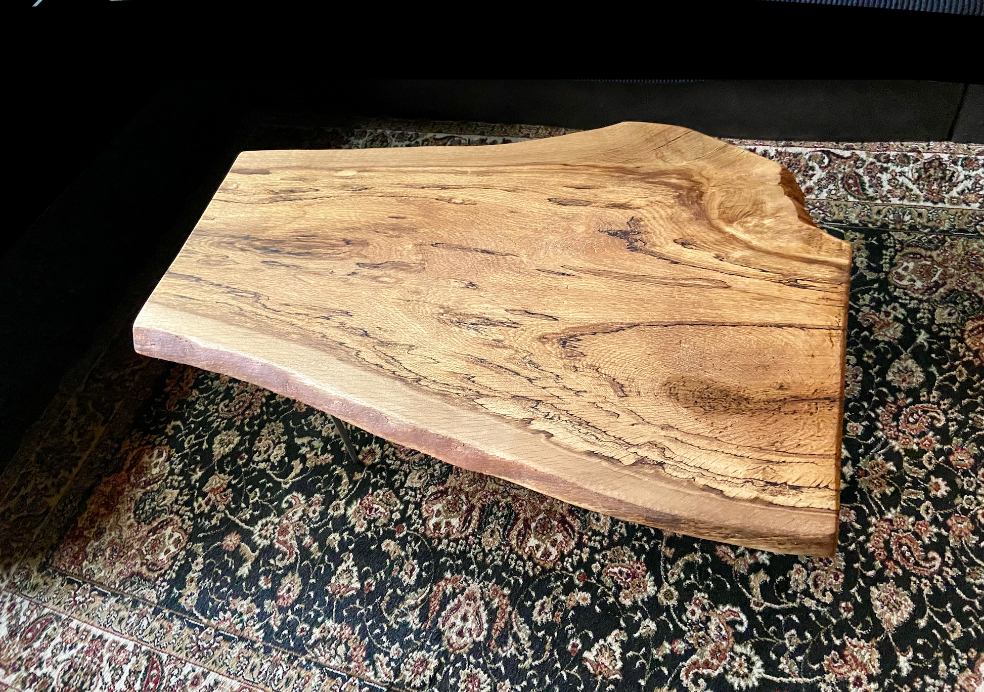 Rustic Spalted White Oak Wood Coffee Table|Live Edge Oak Accent Table|Natural Edge Hardwood Oak|Forked Coffee Table|Rustic Farmhouse Table